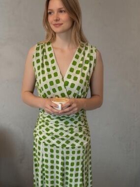 Green Geometric Midi Dress - Sleeveless V-Neck